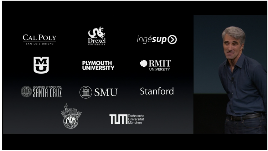 A screenshot of an Apple event with the University of Missouri's Swift class called out.